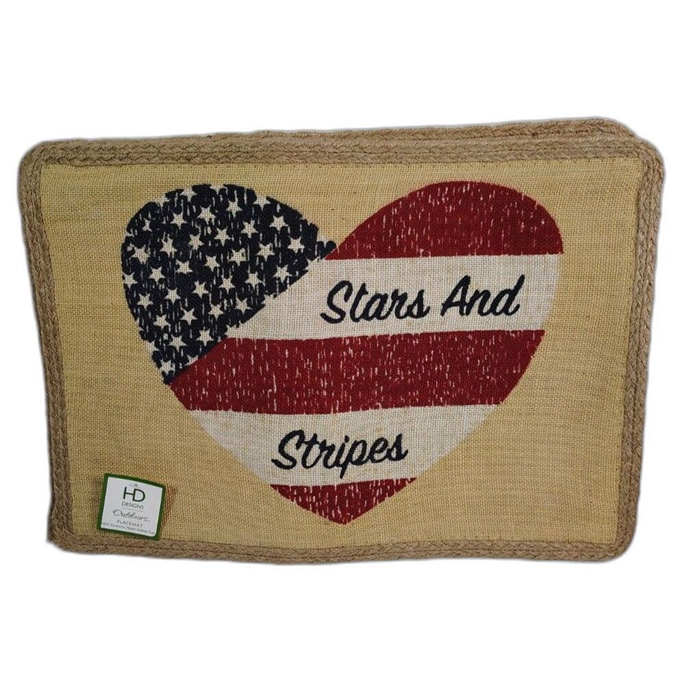 NEW! 6 HD Designs Outdoor Placemats Stars and Stripes Patriotic Heart Americana